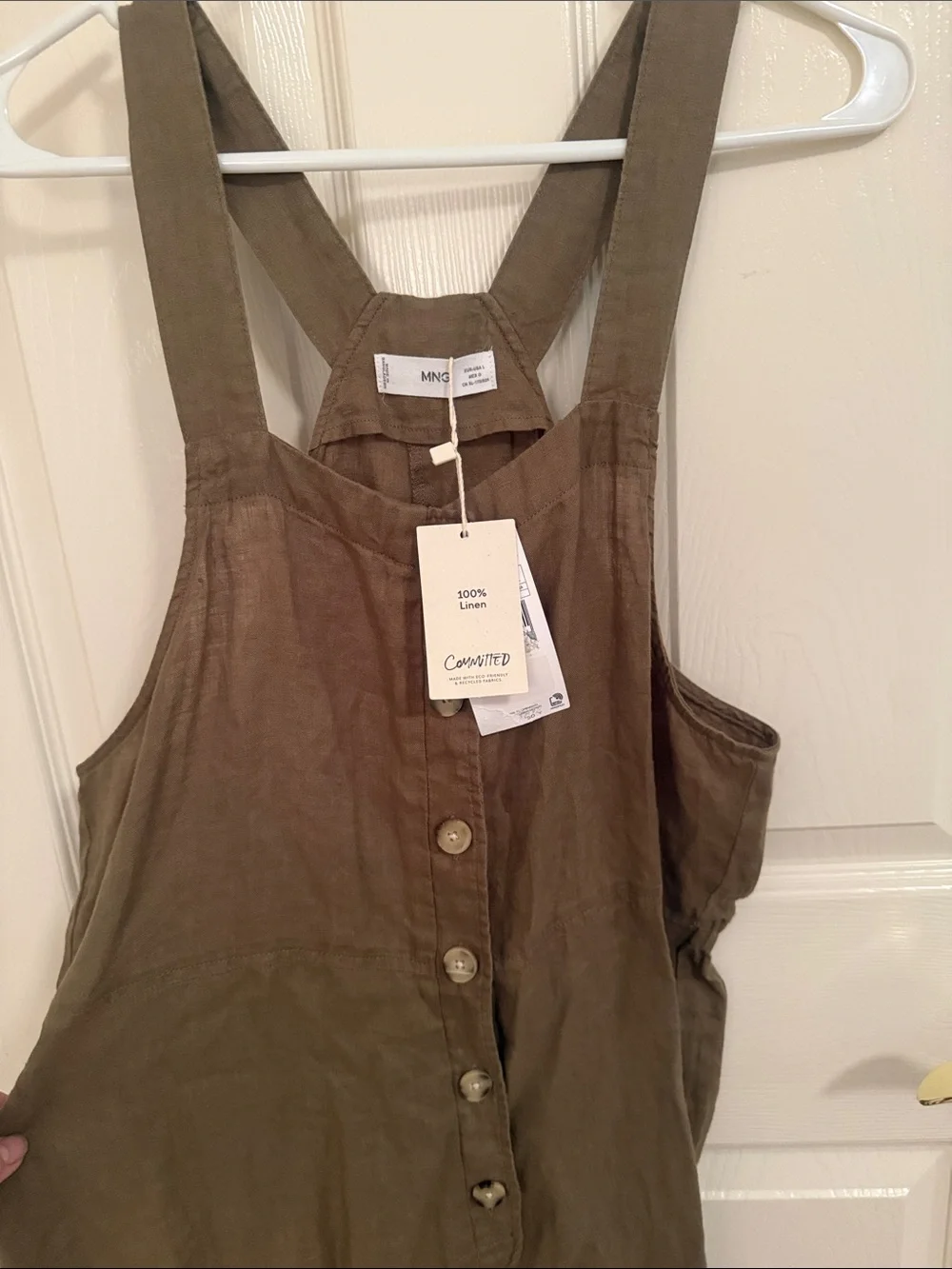 Button-Front Olive Green Linen Wide-Leg Jumpsuit